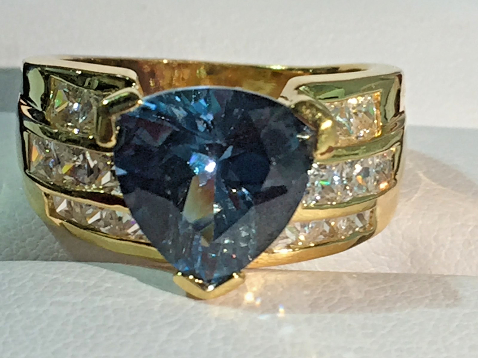 Vtg 925 Sterling Silver Gold Plated Aquamarine/Topaz Ring W/ CZ Canada Size 9!