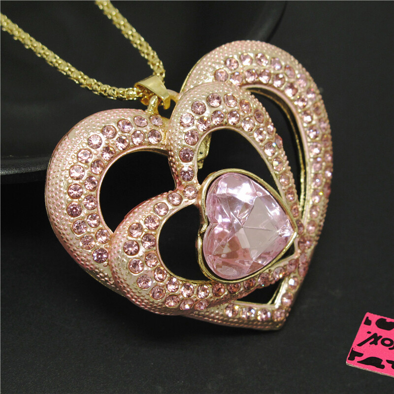 New Fashion Lady Pink Cute Love Beloved Crystal Pendant Women Necklace