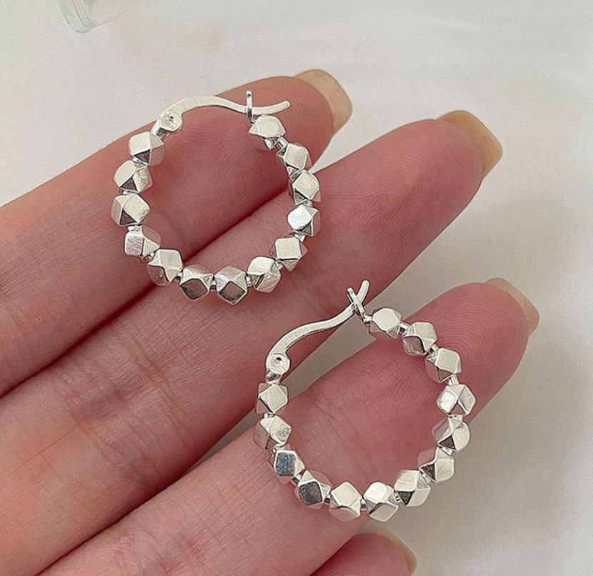 Women 925 Sterling Silver Geometric Block Huggie Hoop Earrings 23x4mm Gift PE