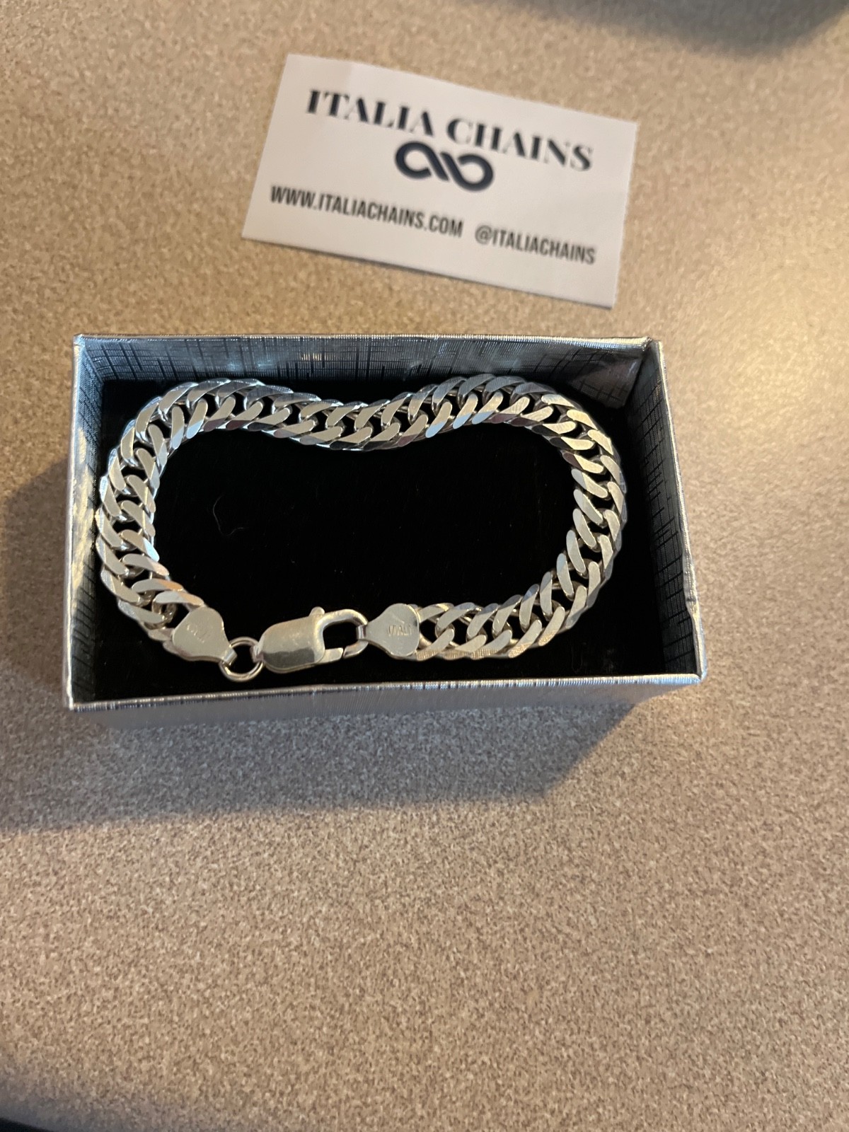 7″ 8mm 925 silver italia chains double curb link bracelet
