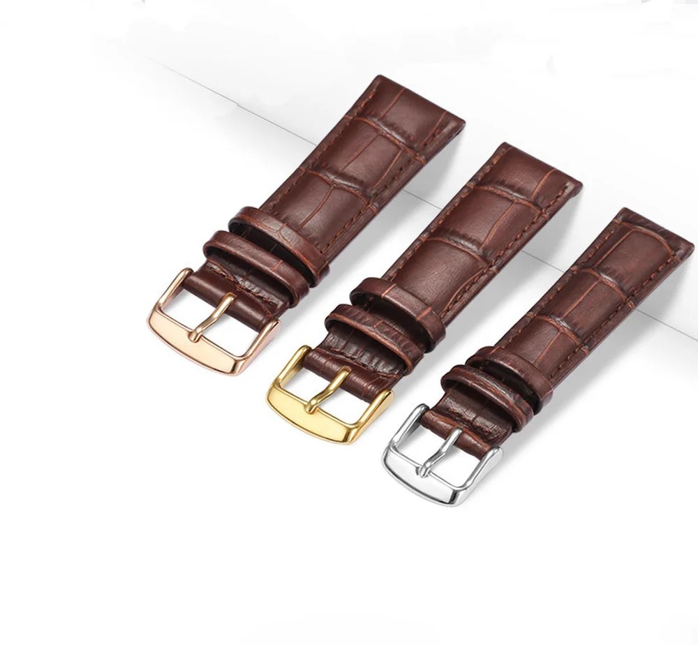 Leather Watch Strap Band Sweatproof Gold Buckle Replacement 14 16 18 20 22 24mm