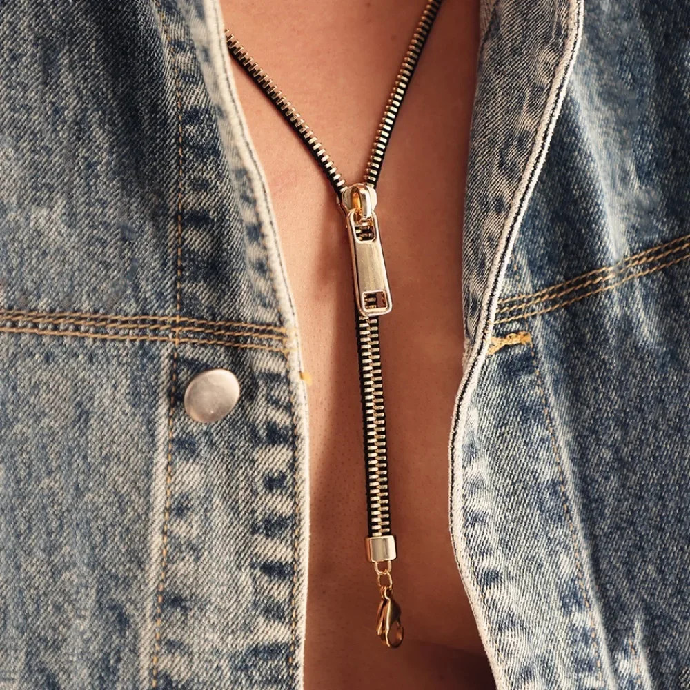 Jewelry Choker Zipper Necklace Hip-hop Punk Pull-able Zipper Sweater Chain Trend