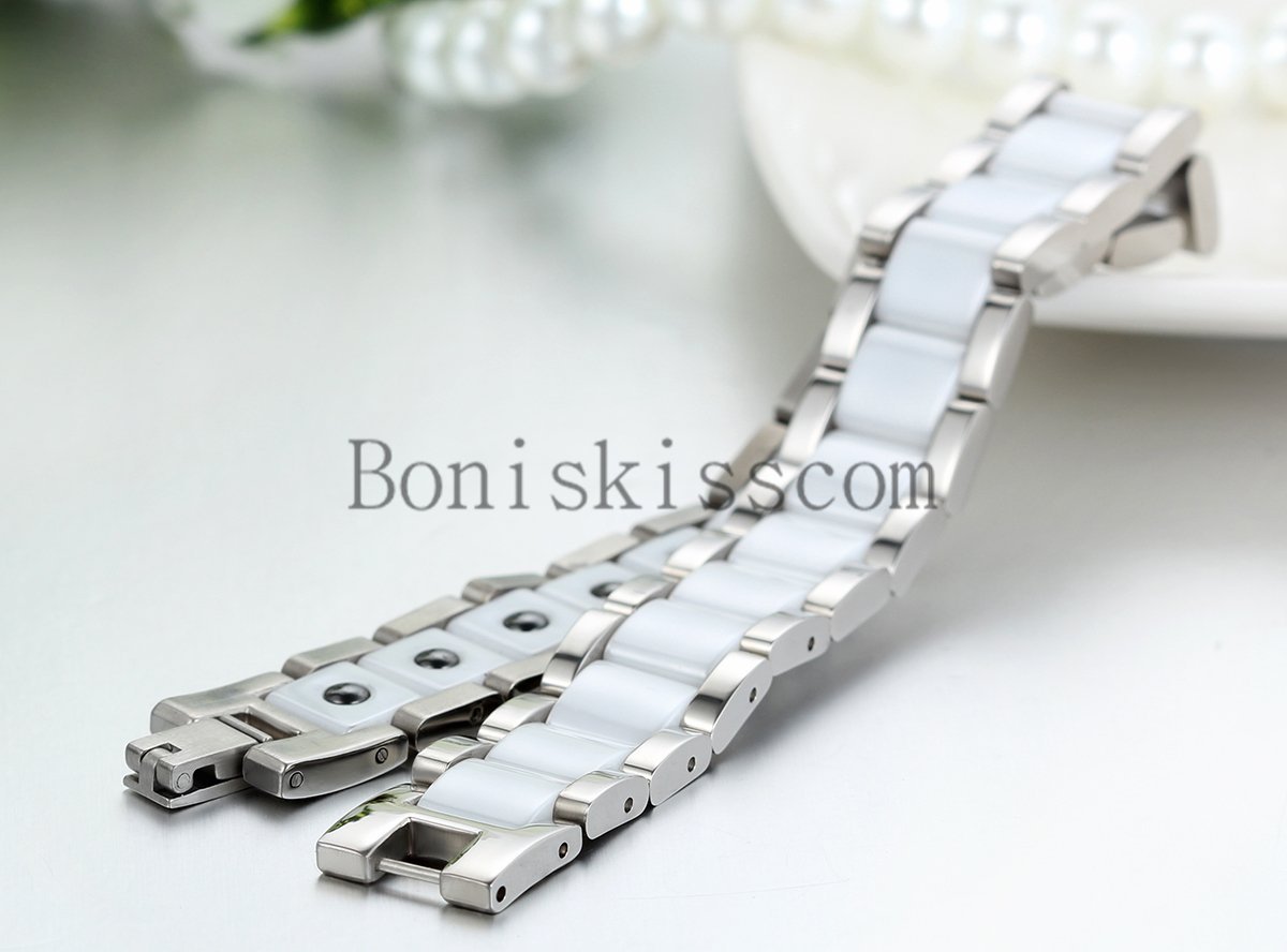 13mm Wide Men’s Ceramic Link Stainless Steel Power Therapy Magnetic Bracelet