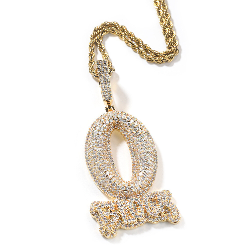 Hip Hop Art Letter “O-BLOCK” Pendant Necklace Bling Full Zircon Men Jewelry Gift