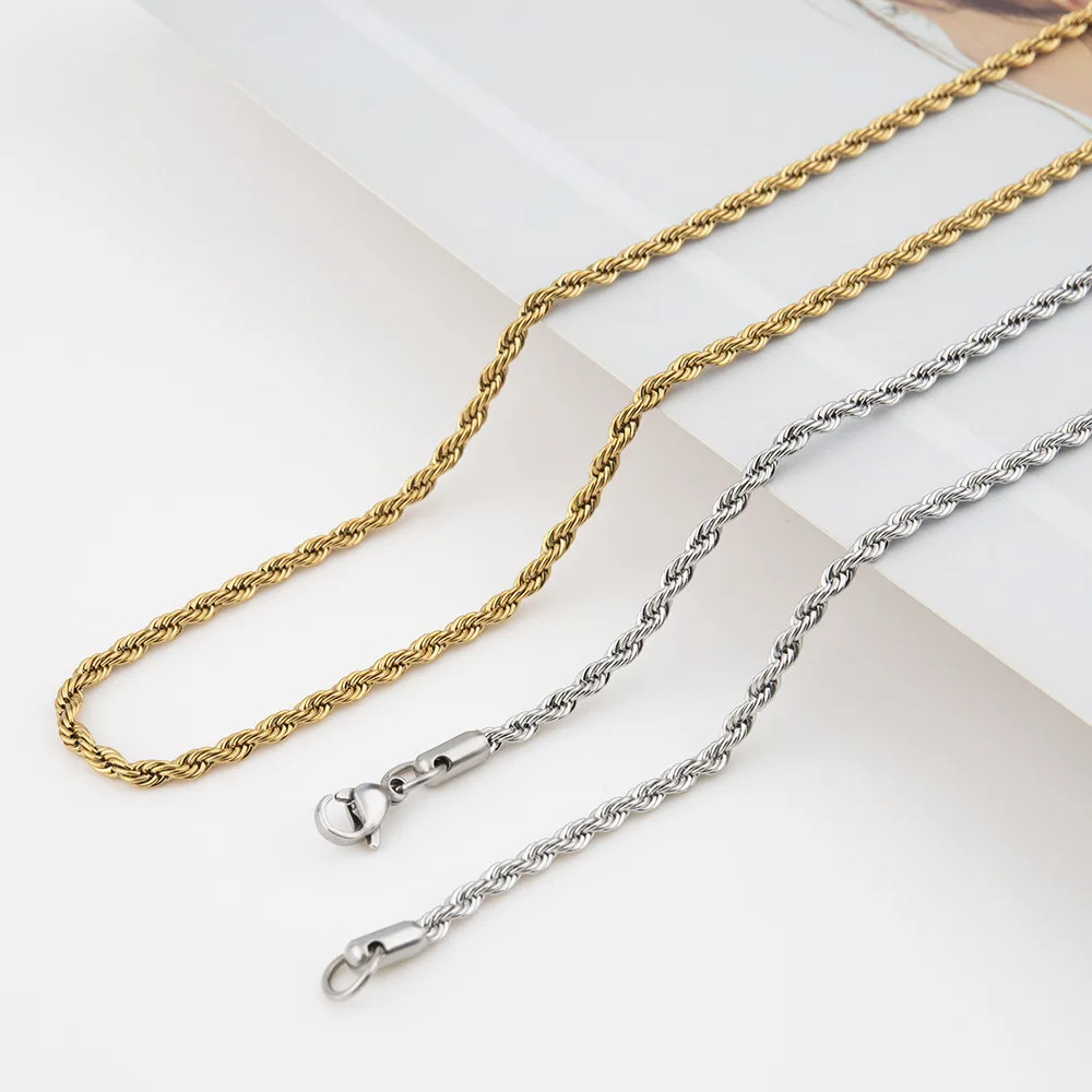 2mm Titanium Steel Twisted Chain Necklace Simple Men Necklace Hip Hop Men Stainl