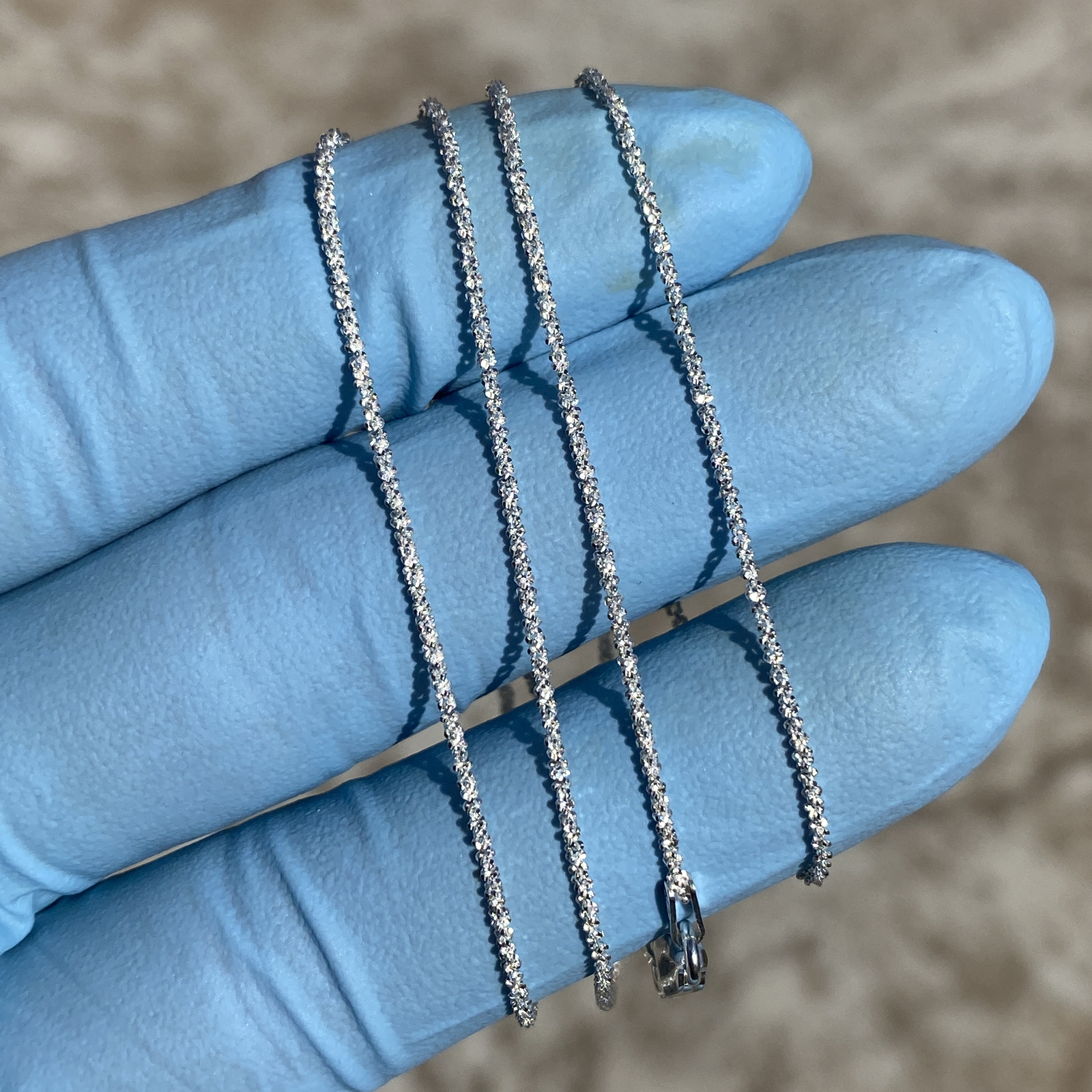 Solid 925 Silver Sparkle D/C Cut Margarita Box Rope Chain Necklace 1MM 14″-24″