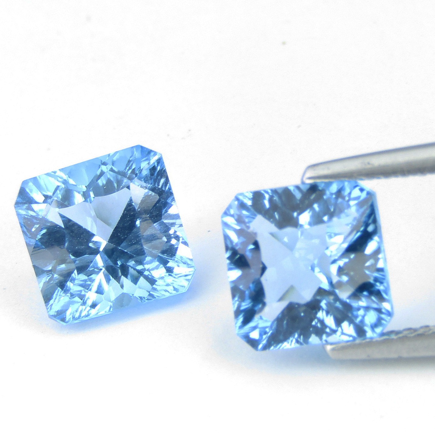 5.30Cts Tremendous Natural Swiss Blue Topaz 7.8mm Asscher Concave Cut Pair Gems