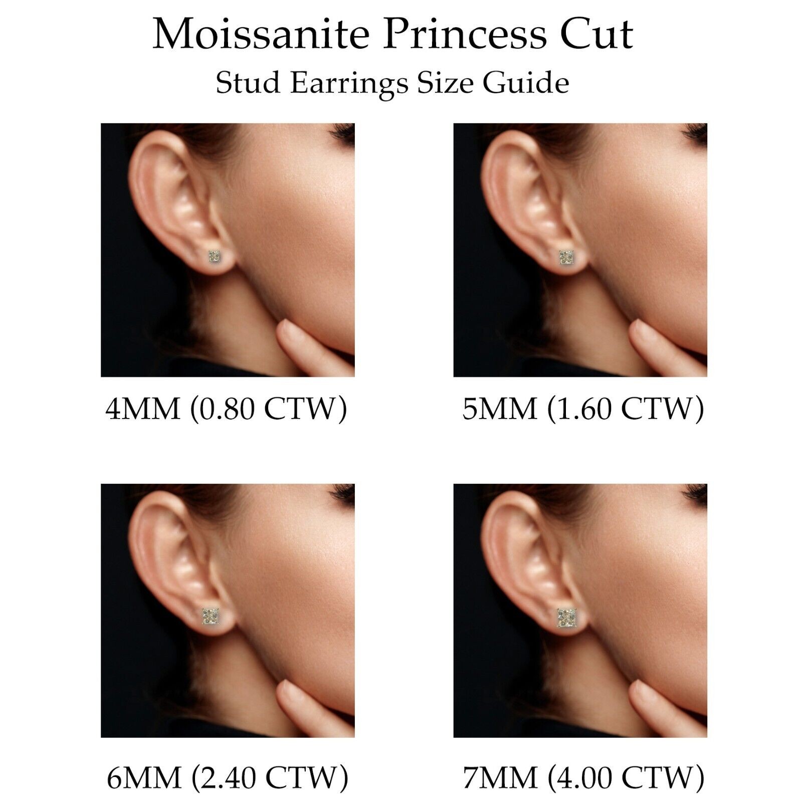 Certified VVS1 Princess Cut Moissanite Stud Earrings – 925 Silver or 14K Gold