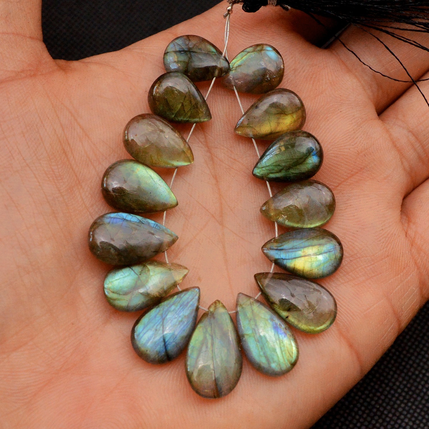 15Pcs 87Cts Natural Labradorite Loose Briolette Gemstone Lot 19×10 12x9mm #18621