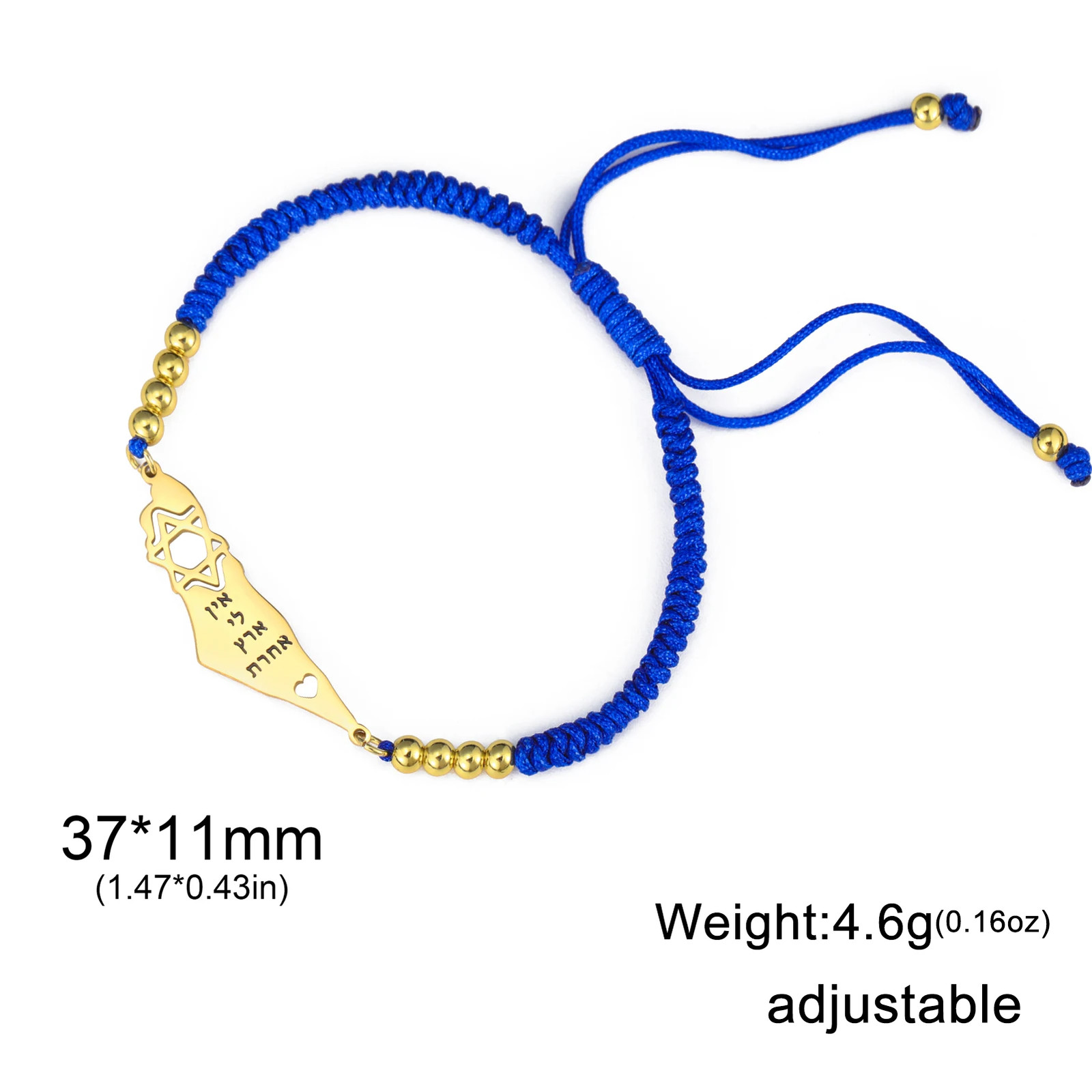 Israel Map Bracelet Stainless Steel Star of David Braided Rope Jewelry Gift