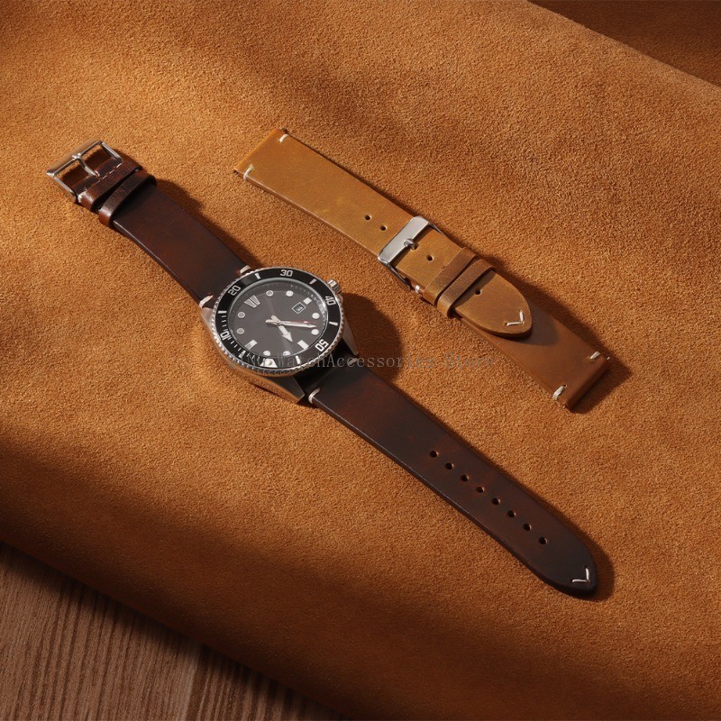 Retro Oil Wax Genuine Leather Watch Band 18 19 20 21 22 24mm Thin Cowhide Strap.