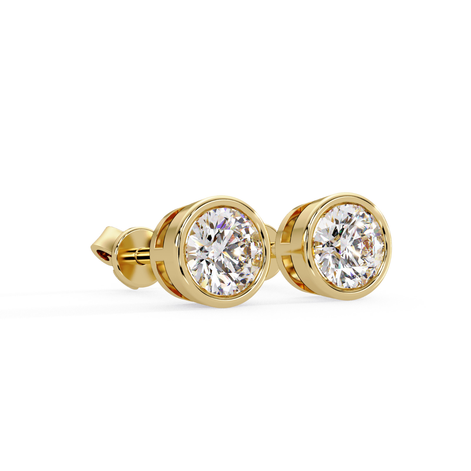 Round Bezel Lab Grown Diamond Stud Earrings 925 Sliver 1.00 CTW DEF VVS VS CVD