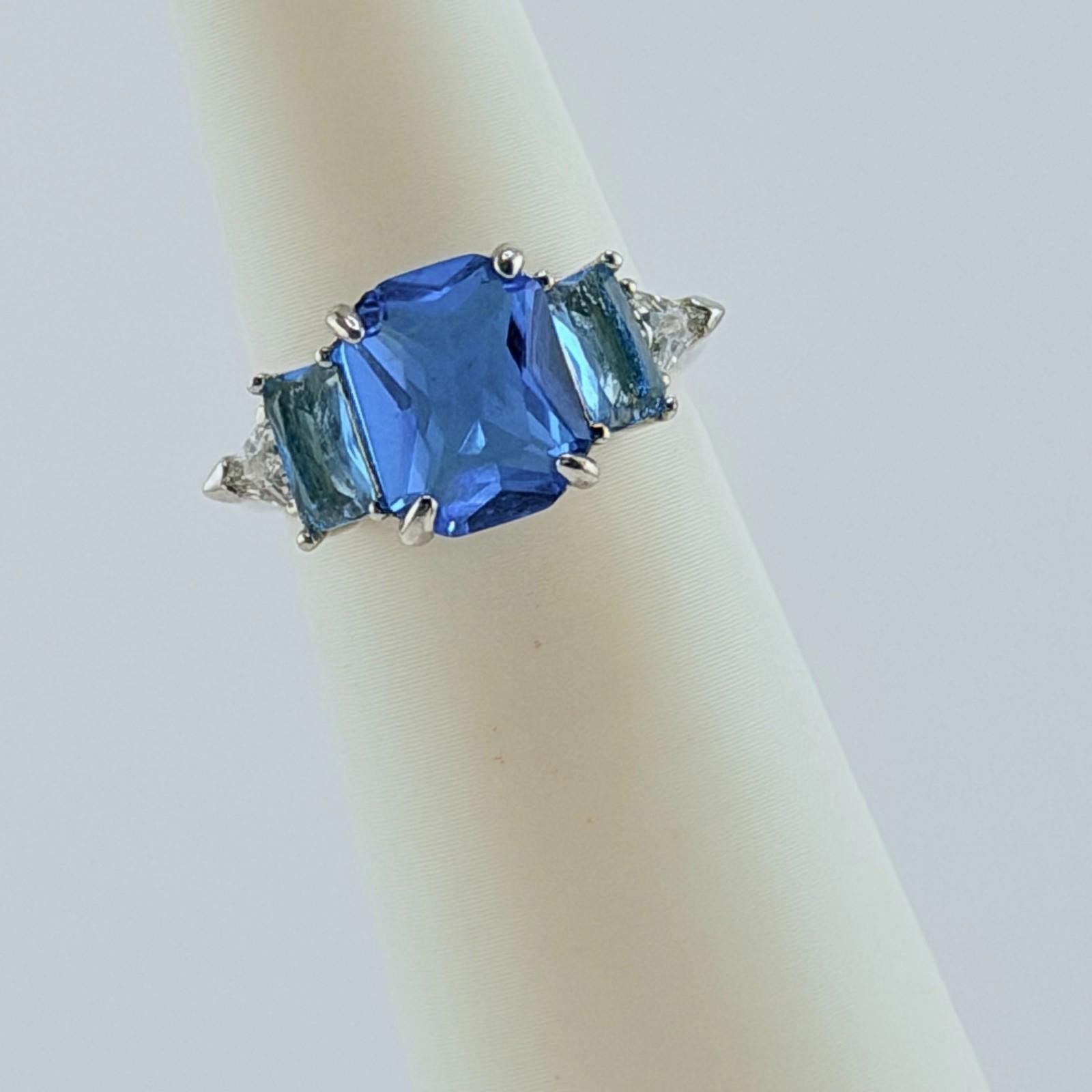 Bomb Party Ring Sz 6 RBP2942 RETRO Blue Zircon & Aquamarine on Rhodium