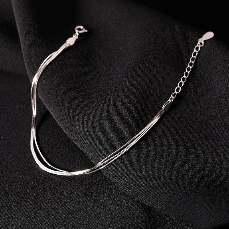 Women’s 925 Sterling Silver Multilayer Snake Chain Foot Ankle Bracelet New USA