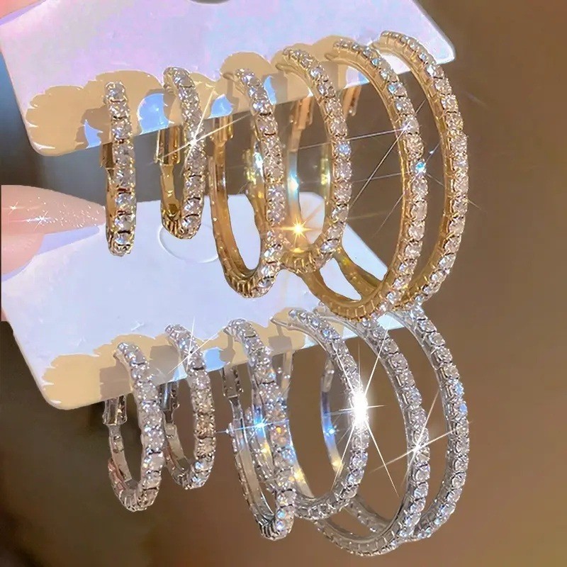 6Pairs Sparkling Rhinestone Hoops Earrings Fashion Jewelry For Women Jewelry Set