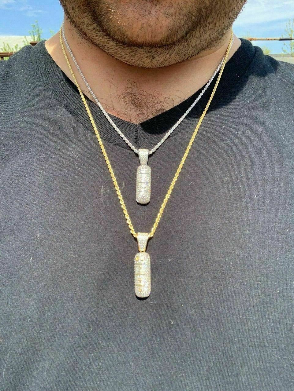 Solid 925 Silver 14k Gold Plated XANAX Pill Bar Pendant Necklace CZ Xan GG 249