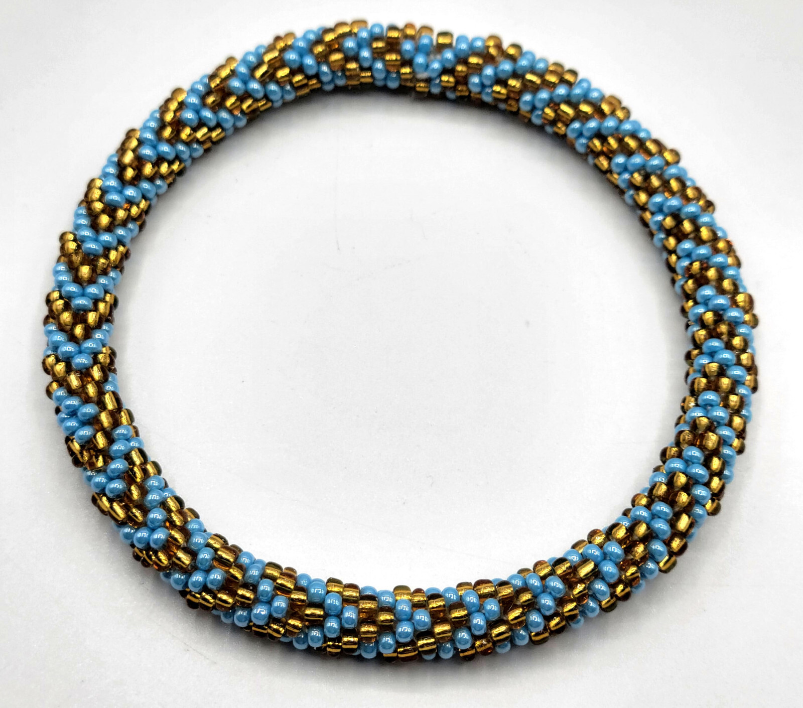 Set of 2 Handmade Beaded Bracelet Nepal Glass Bead Stackable Crochet Bracelets