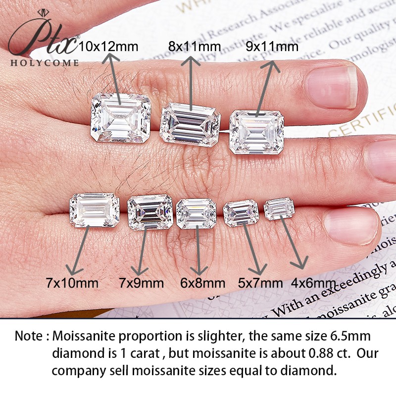 Brilliant Emerald Cut 0.2-10ct D Moissanite Loose Multiple Color VVS1 Gemstones