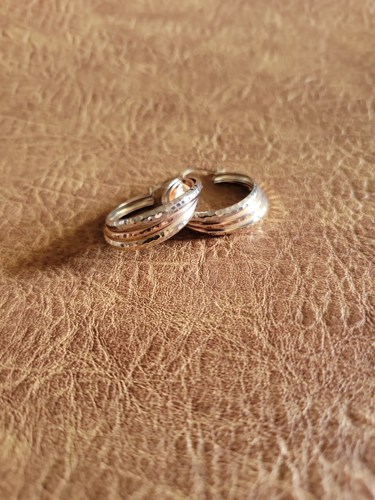 10K Solid Tri Color Gold Triple Crossover Hoop Earrings | 2.38 Grams