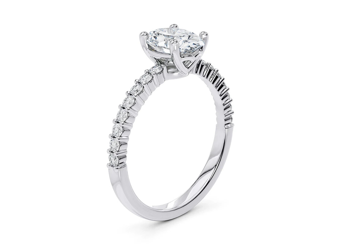 Lab Grown 8×10 mm Oval Diamond Solitaire Pavé Band Engagement Sterling Silver