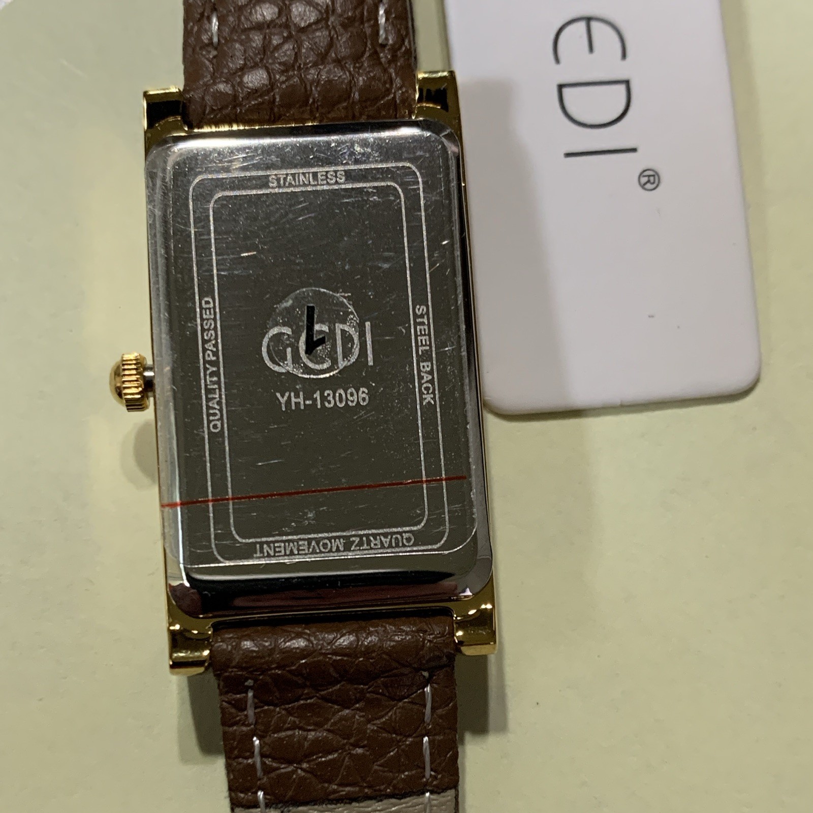 GEDI Women’s Rectangular Gold Tone Silver Dial Quartz Watch Brown Leather Strap