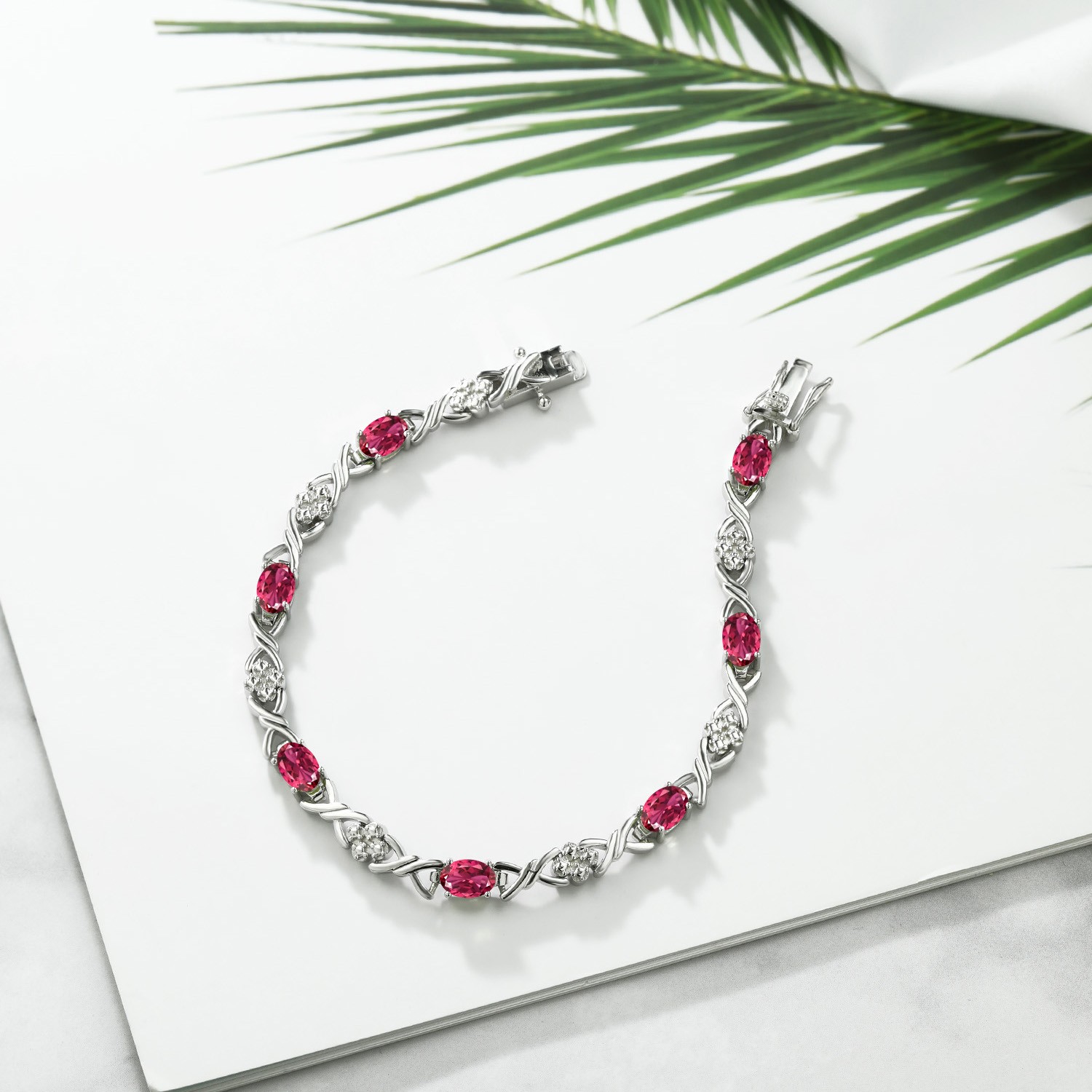 925 Sterling Silver Pink Tourmaline Tennis Bracelet For Women (3.80 Cttw,