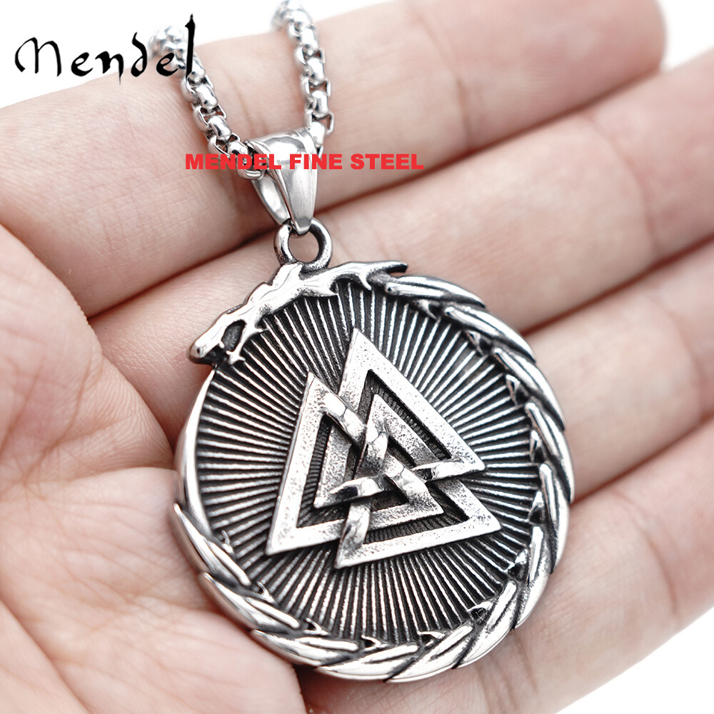 MENDEL Mens Viking Celtic Dragon Ouroboros Valknut Vegvisir Pendant Necklace Men