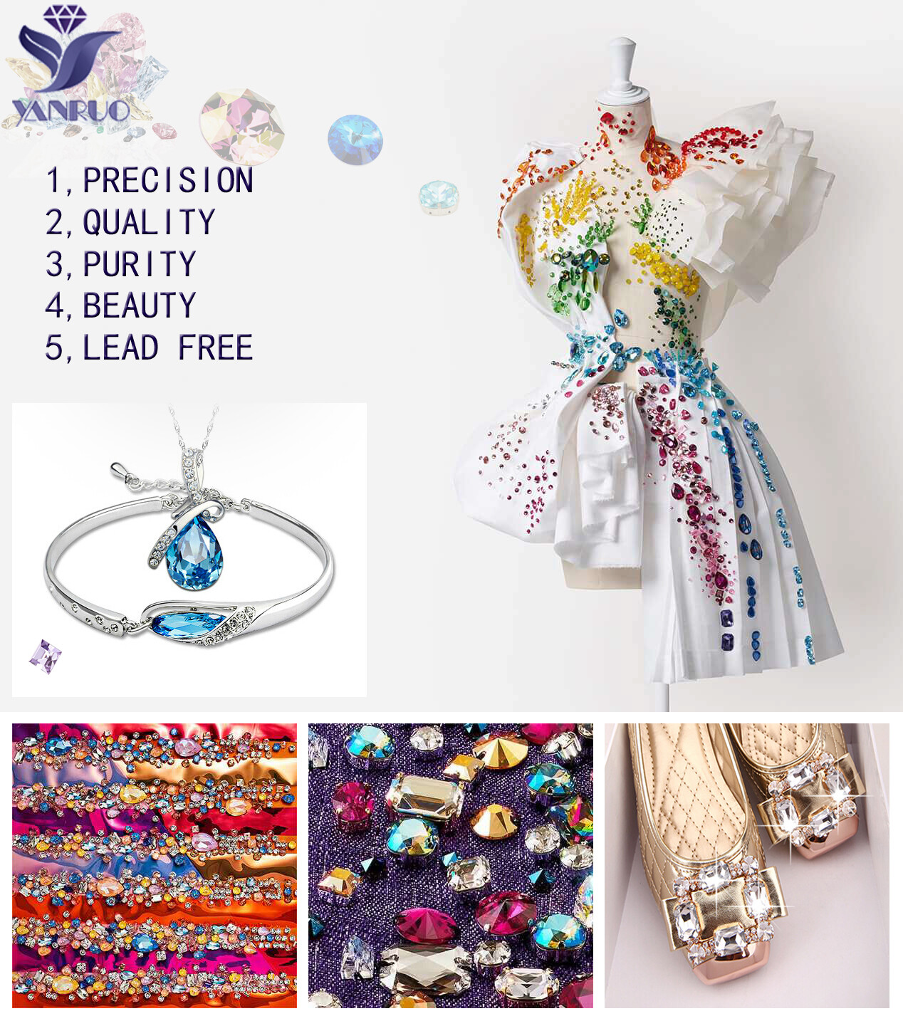 4161 Elongated Baguette Colorful Sew On Stones Point Back Crystal Rhinestones