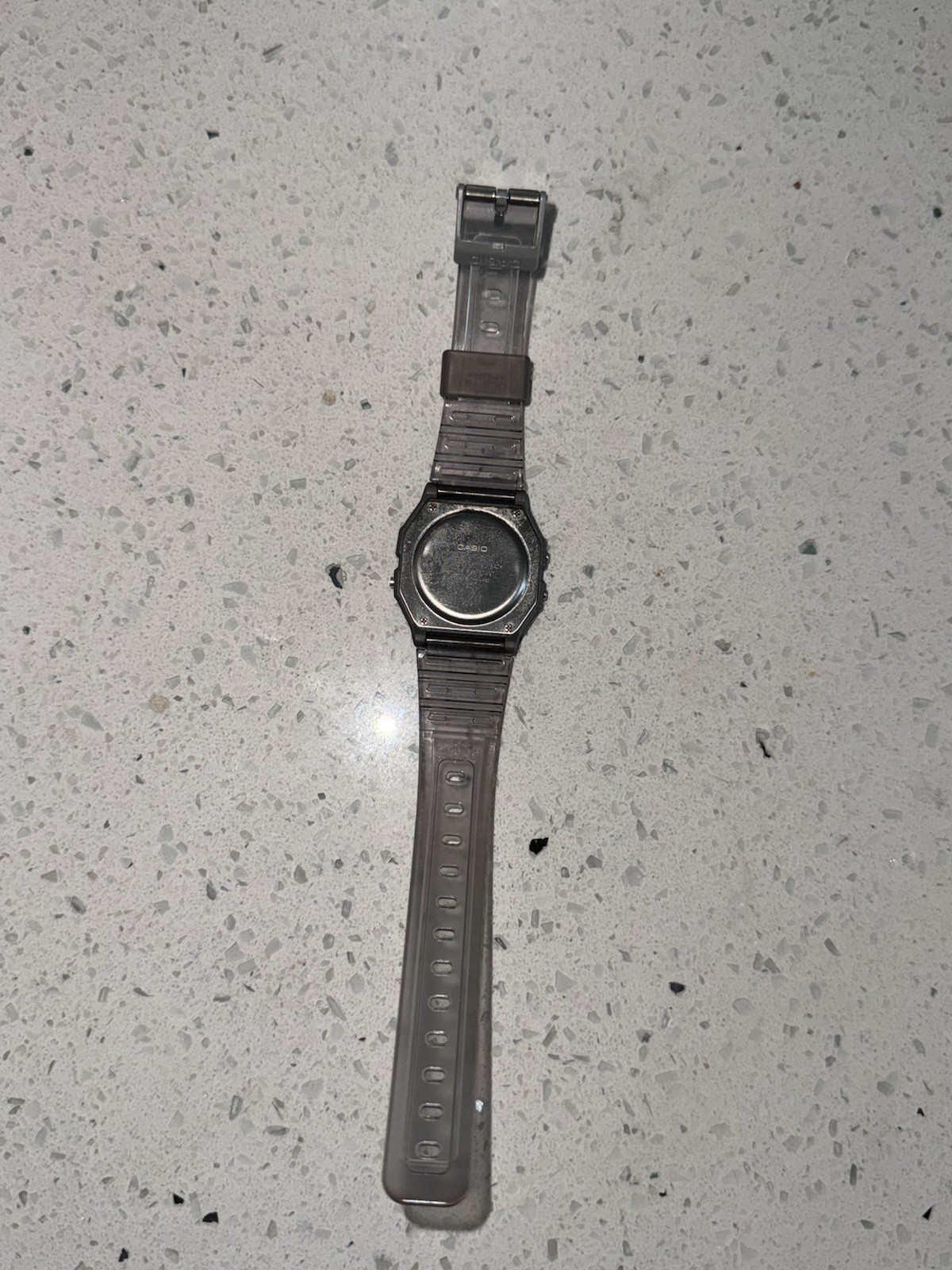 Casio F-91W Digital Quartz Watch Black Resin Case Gray/Clear Strap Alarm