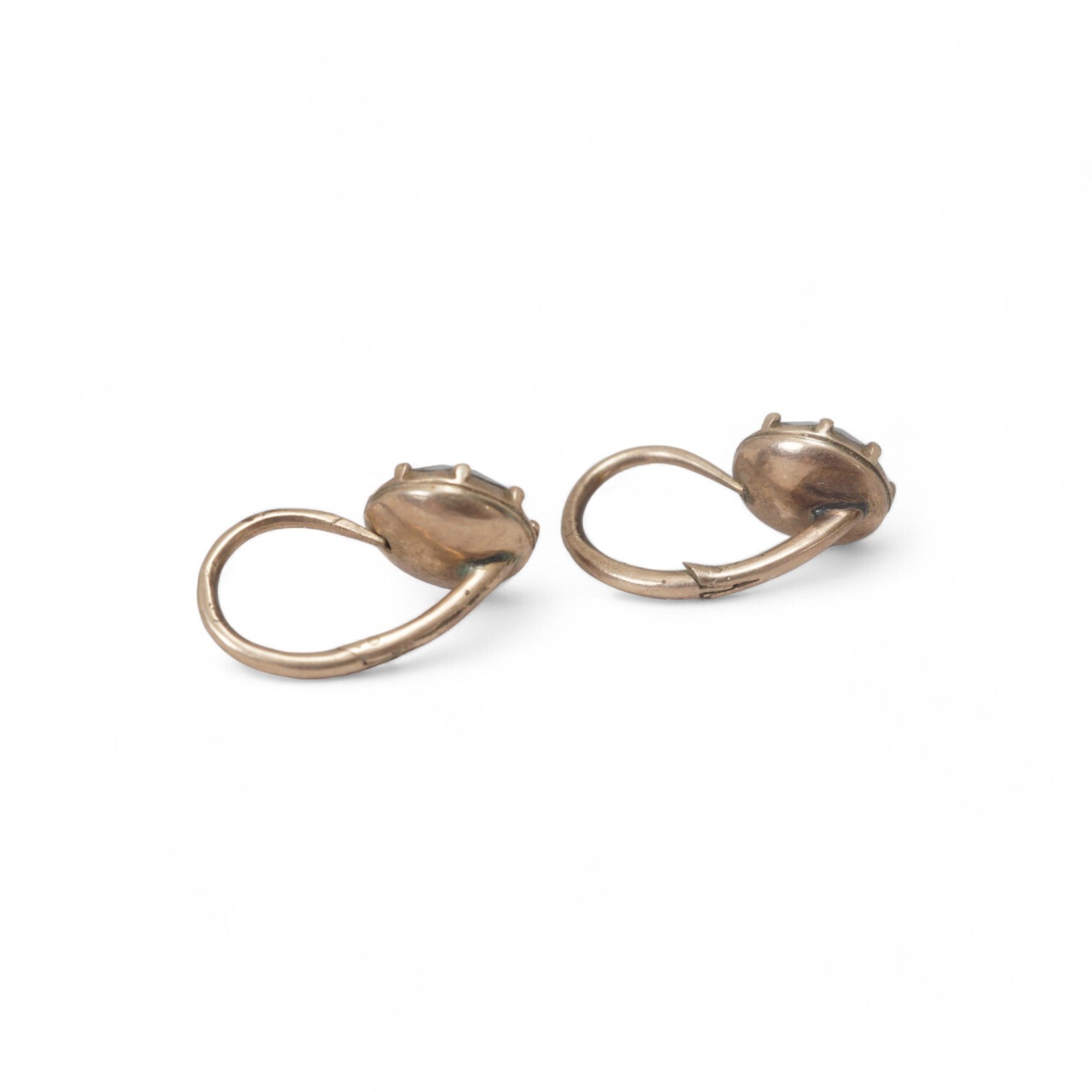 PRETTY ANTIQUE 9 CARAT GOLD FRENCH JET HINGED SLEEPER / TOPS EARRINGS c1820