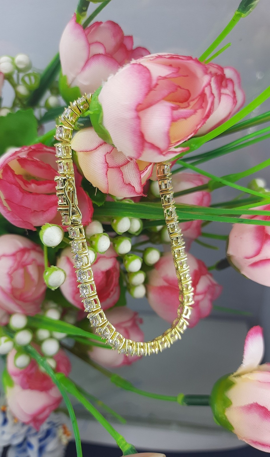 15CT Moissanite 5 mm Womens Tennis Bracelet 14K Yellow Gold Plated 7.5 Inch