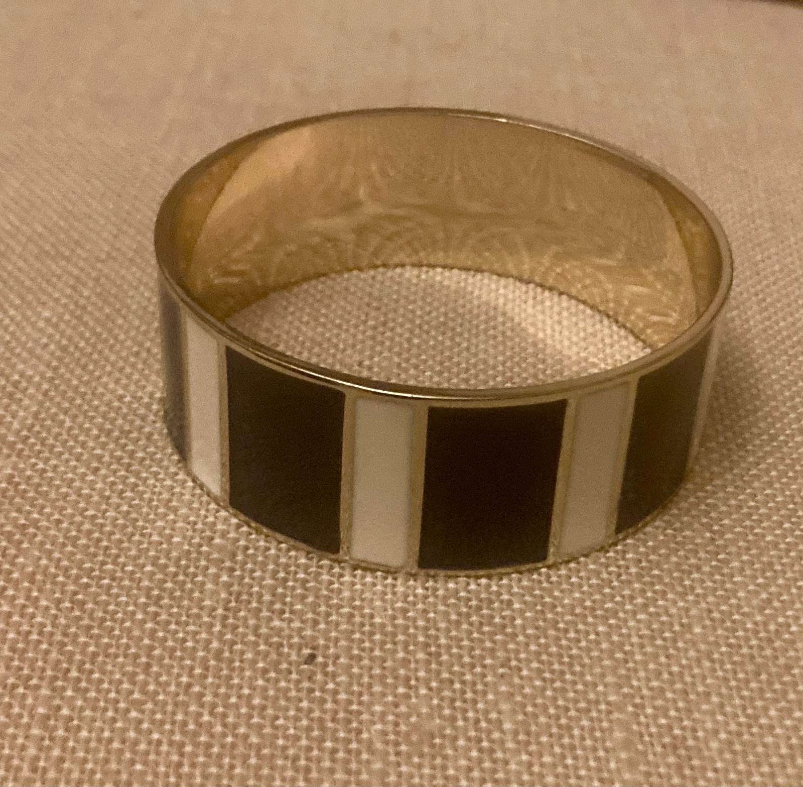 JOULES Great Britain Enamel Bangle Bracelet White Blue Stripes Nautical 8.5″L
