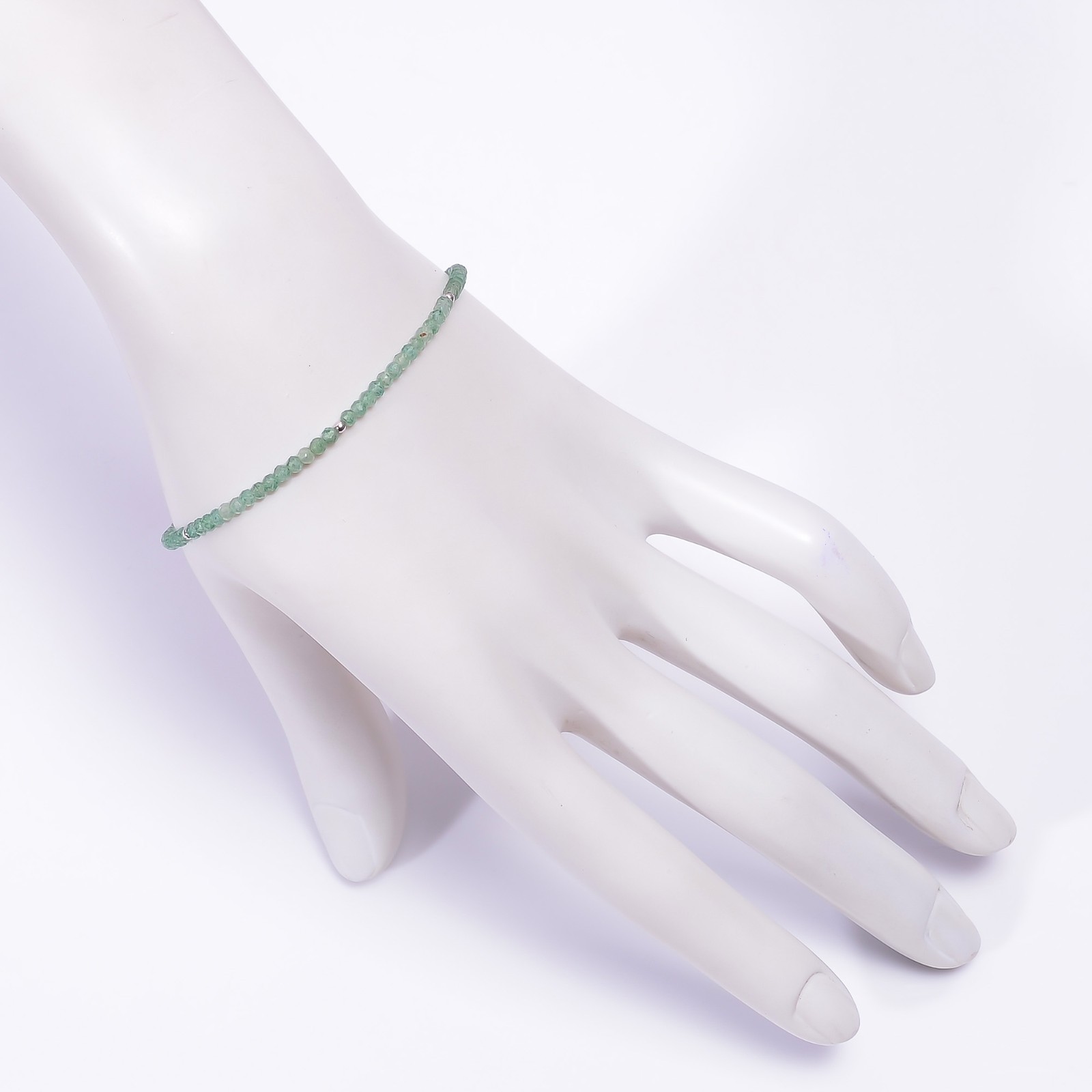 Natural Green Aventurine Gemstone 925 Sterling Silver Beads Bracelet 7-9″ P-825
