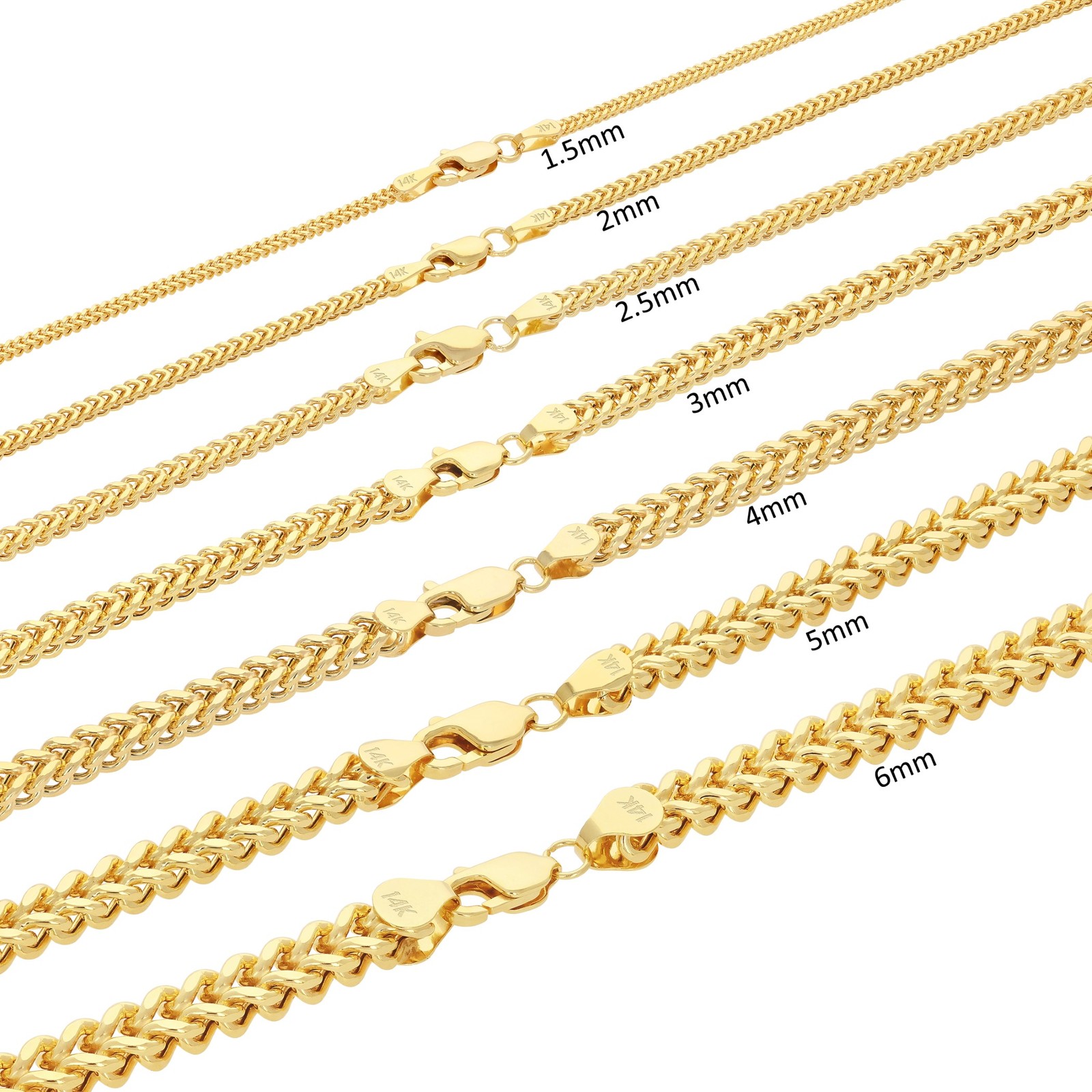 14k Yellow Gold 1.5mm-5mm Franco Box Necklace Bracelet Chain Mens Womens 7″- 30″