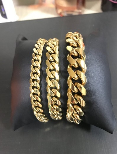 Men’s Miami Cuban Link Bracelet&Chain Combo Set 14K Gold Plated Stainless Steel