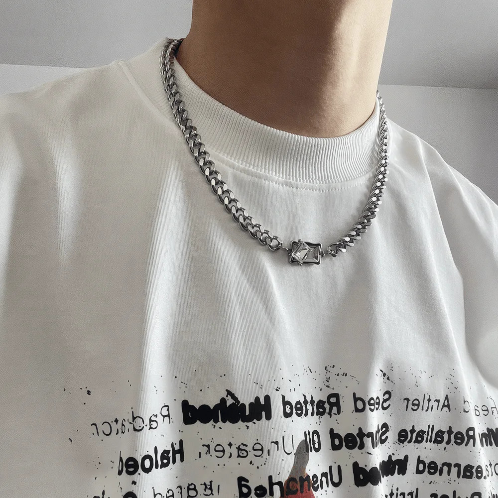 Punk Zircon Cuban Necklace For Man Woman Non Fading Titanium Steel Hip Hop Stree