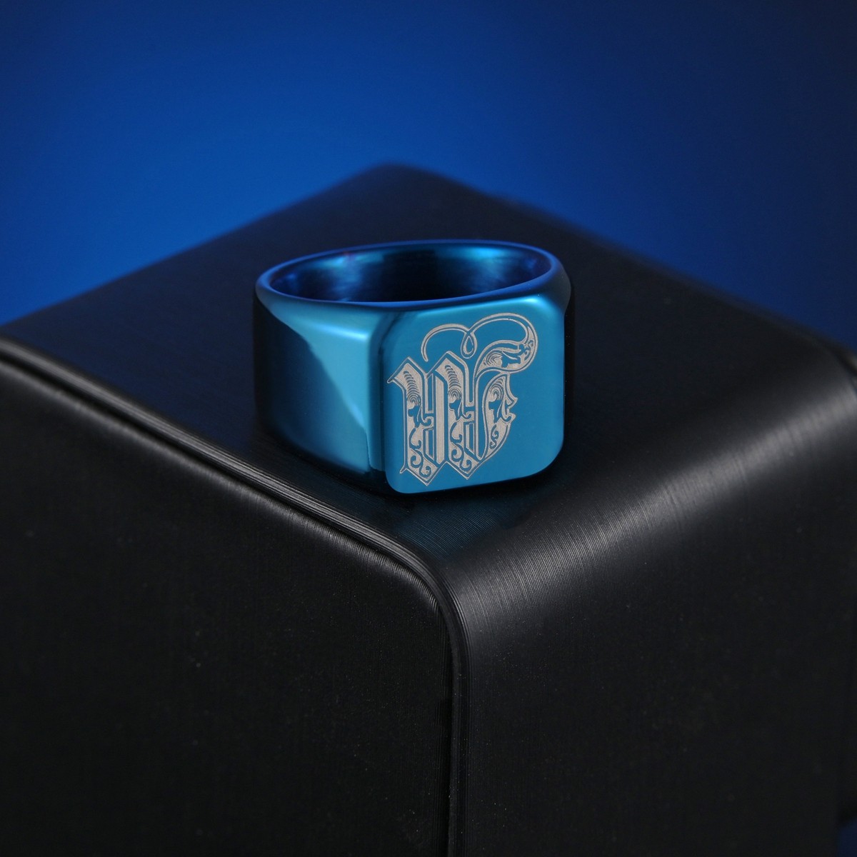 Men’s Stainless Steel Initial Letter Ring Double Beveled Edges Fashion