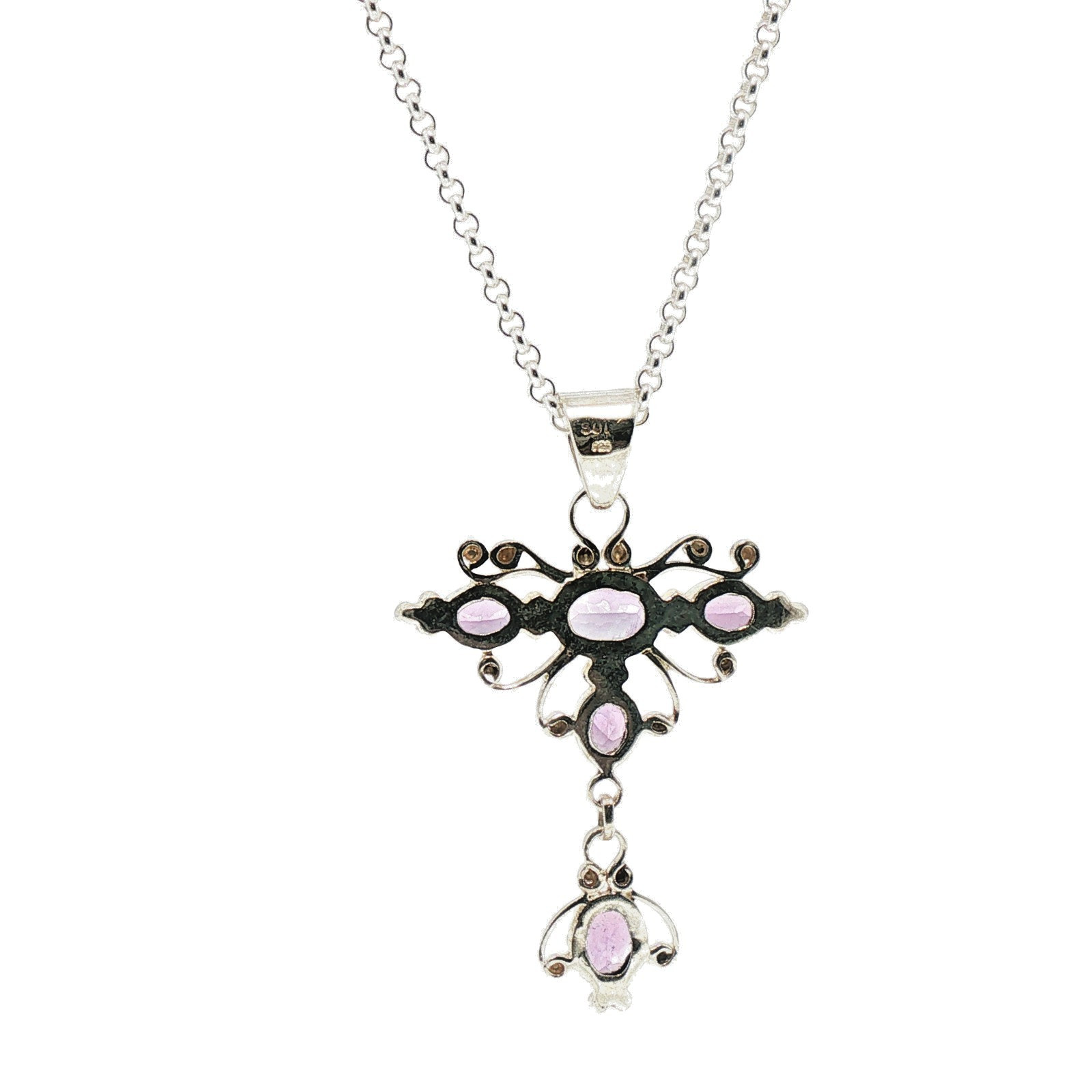 Elegant Silver Amethyst Cross Pendant Necklace 60cm Belcher Chain – E19991