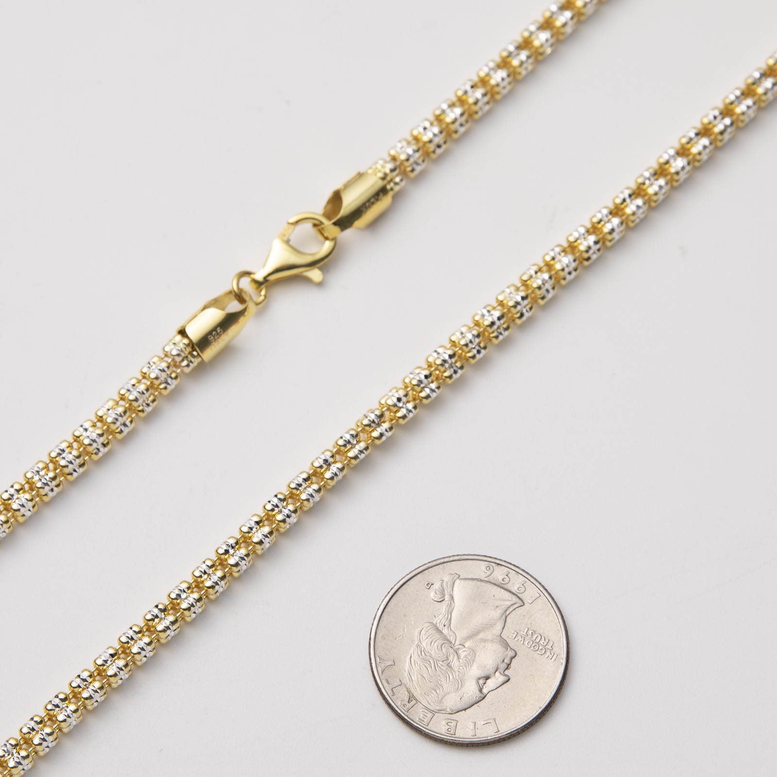 4mm Two-Tone Ice Link Chain 14K Yellow Gold-Plated Silver 925 Italy