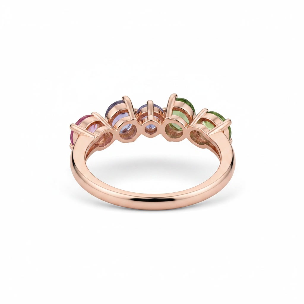 Multicolor Tourmaline Geometric Band Ring 925 Sterling Silver Platinum Plated