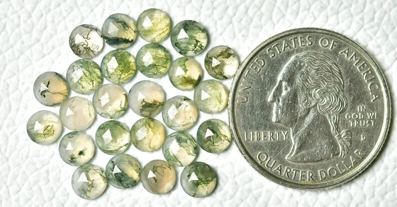 Natural Moss Agate Rose Cut Round Shape Loose Gemstone For Jewelry Making 4-5mm