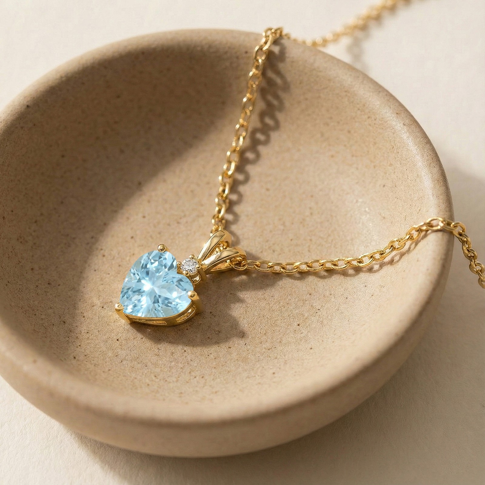 Aquamarine Heart Necklace, Heart Shaped Aquamarine Pendant, Blue Gemstone Gift