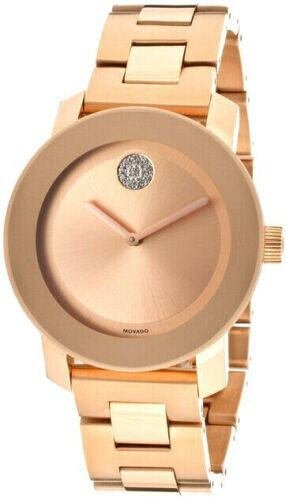 New Movado Bold Rose Gold Tone Crystal Bracelet 36mm Watch 3600086