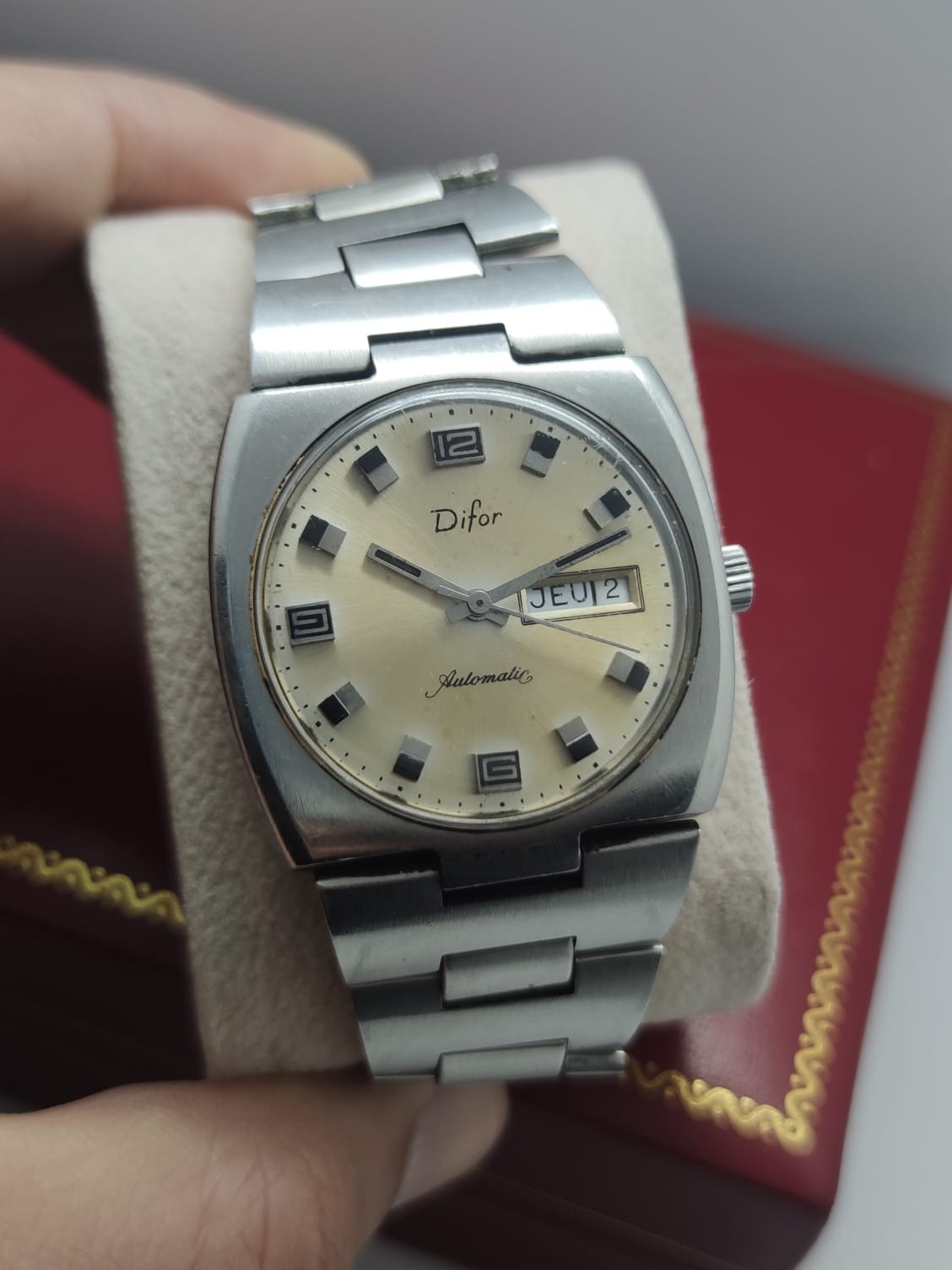 Vintage Watch Difor Automatic Jumbo Day Date tropical Dial mens Swiss MADE