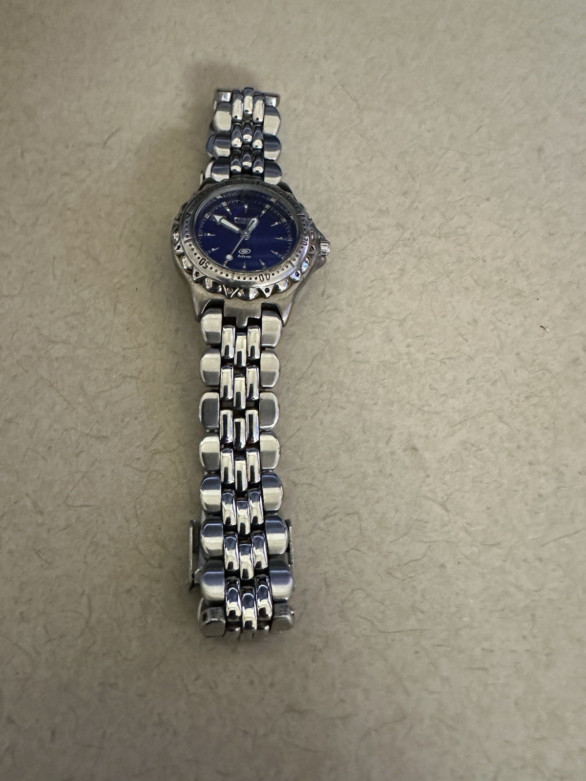 USED Fossil Blue AM-3099 Ladies Watch – Blue Dial, Stainless Steel, Box & Manual