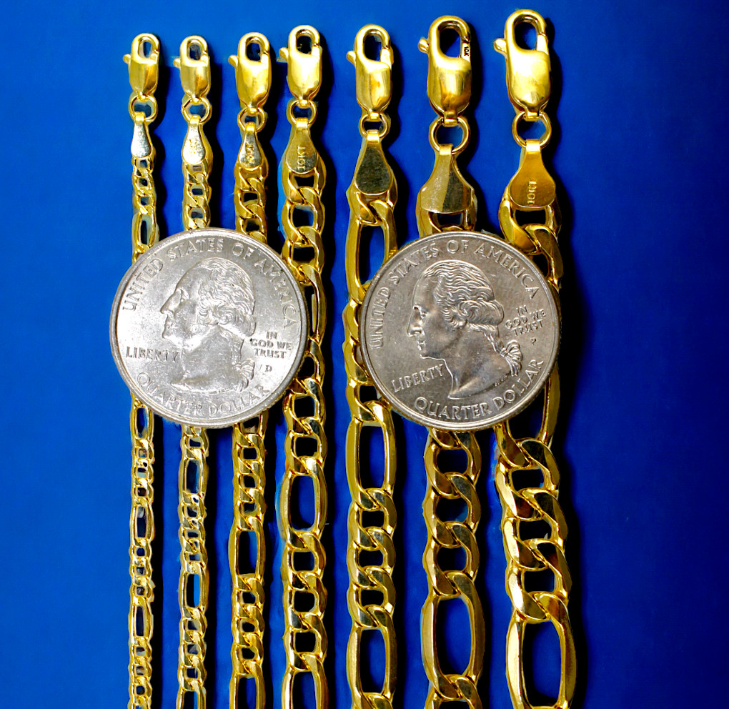 10K Yellow Gold Figaro Necklace Bracelet Chain Italian Real Gold 2mm-8mm 7″-30″