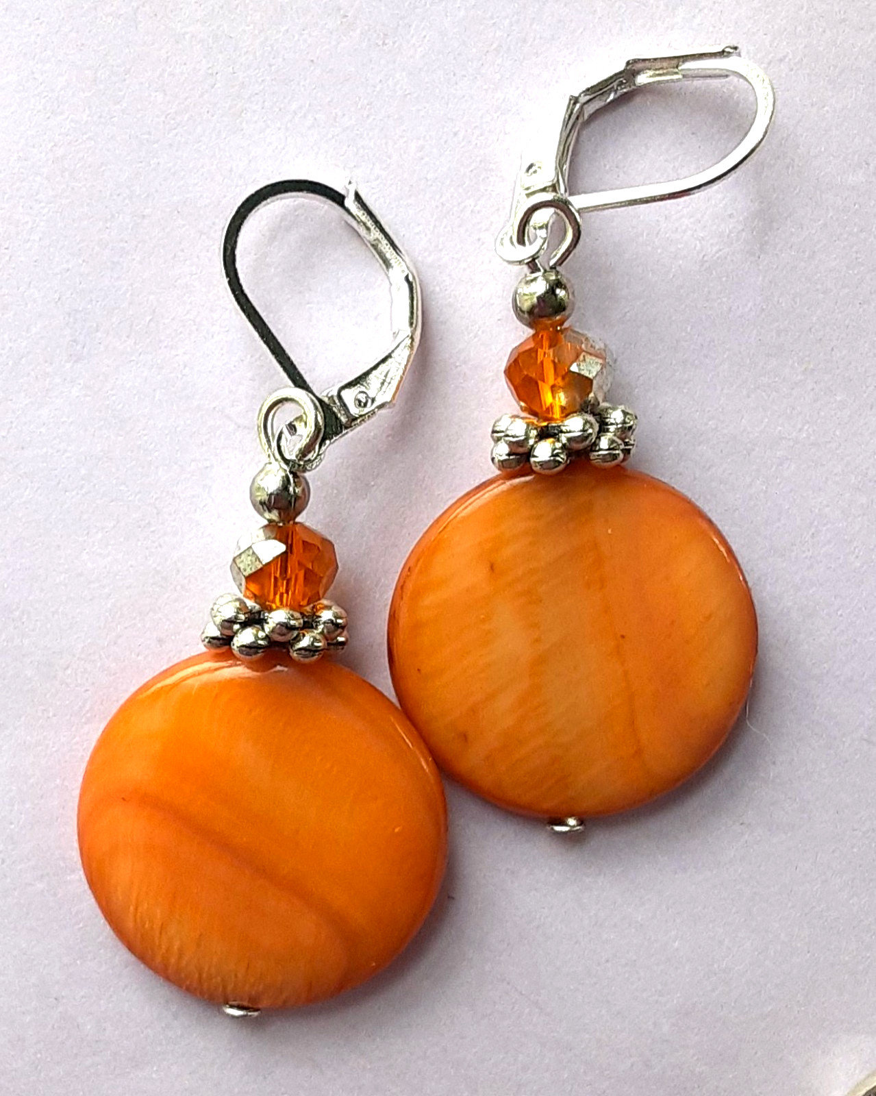 CARAMEL COLOR SHELL topaz & silver crystal earring SP LEVERBACK artisan XX