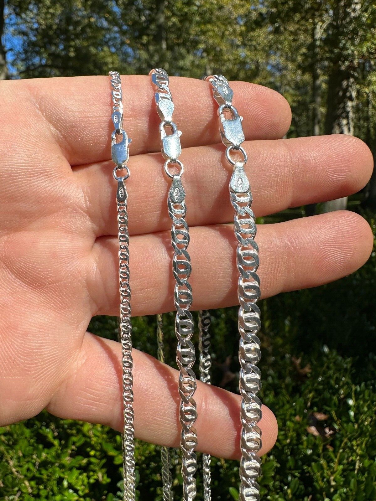 Real Tiger Eye Link Chain Necklace Or Bracelet Solid 925 Sterling Silver ITALY