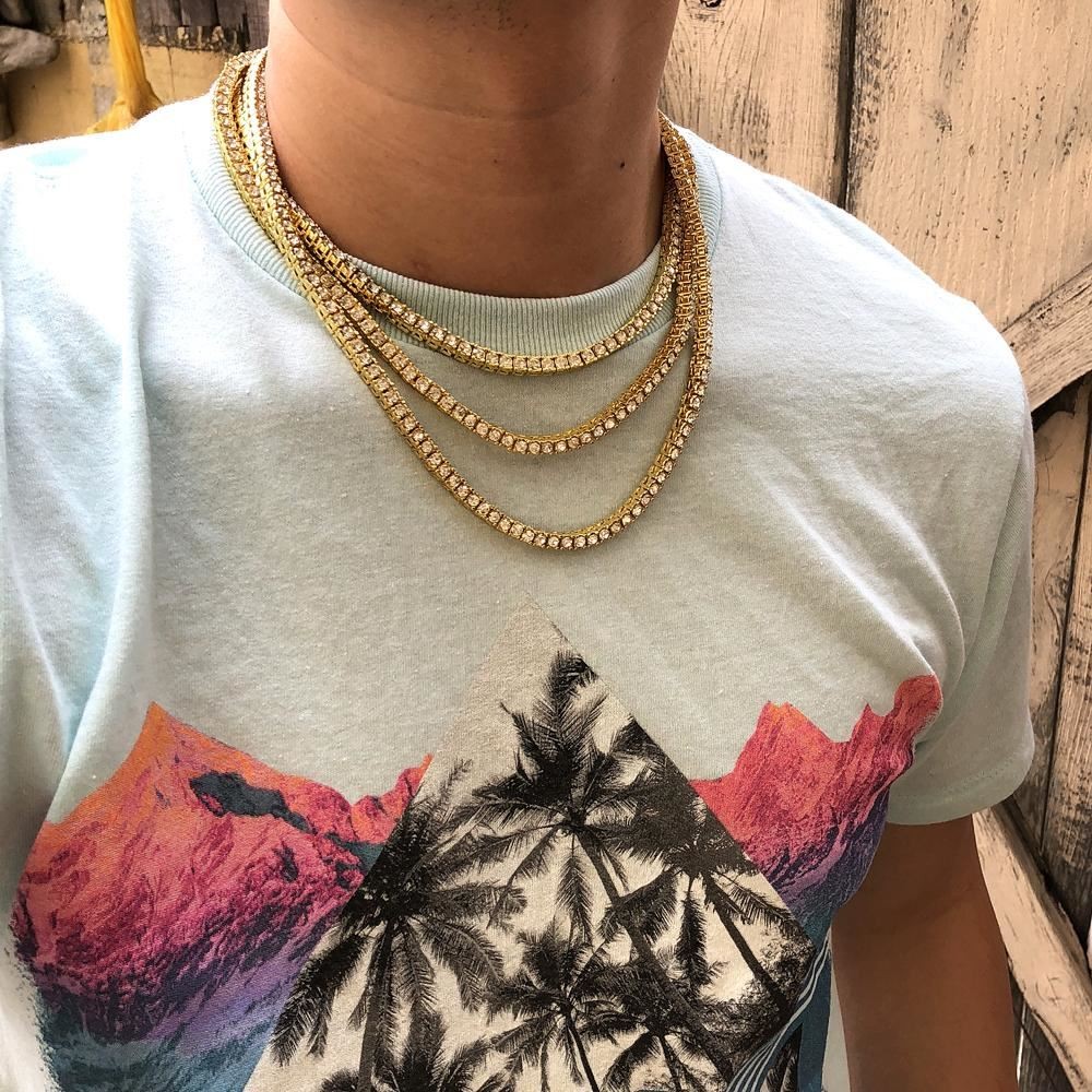 Hip Hop Iced Out Tennis Chain Choker White Yellow Rose Gold
