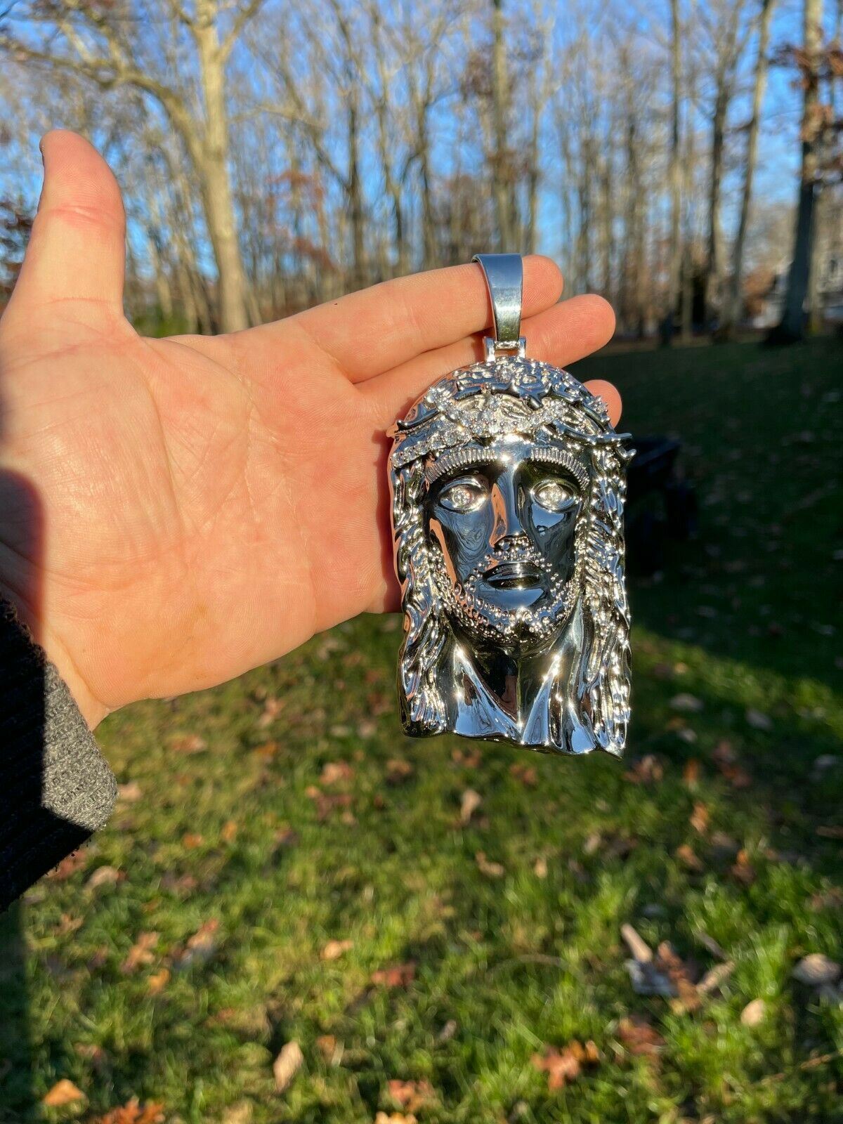 HUGE 6″ 310 Gram 925 Silver Hip Hop Mens Jesus Piece Pendant Necklace Iced CZ